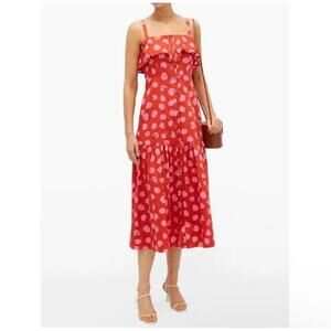 BORGO DE NOR Red Florence Ruffled Polka-dot Cotton Midi Dress small‎
